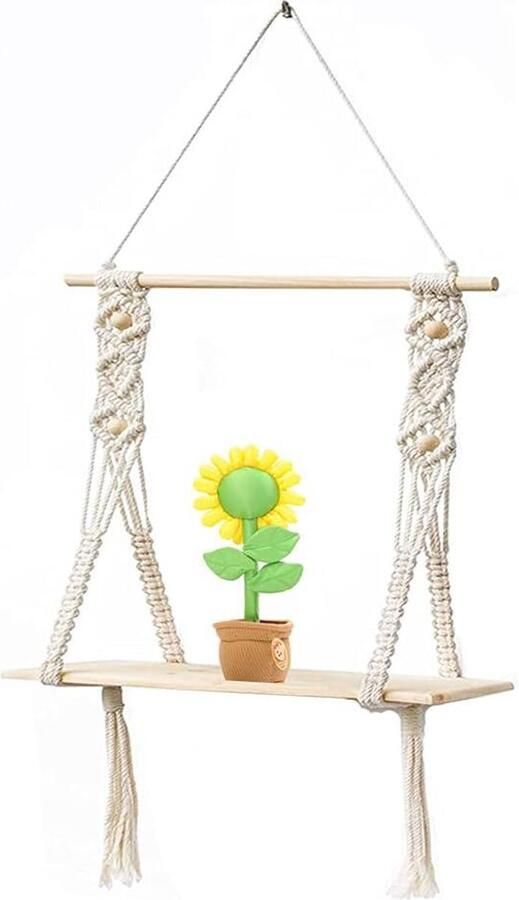 Handgemaakt Houten Wandrek met Macramé Boho Stijl 1 stuk Hout