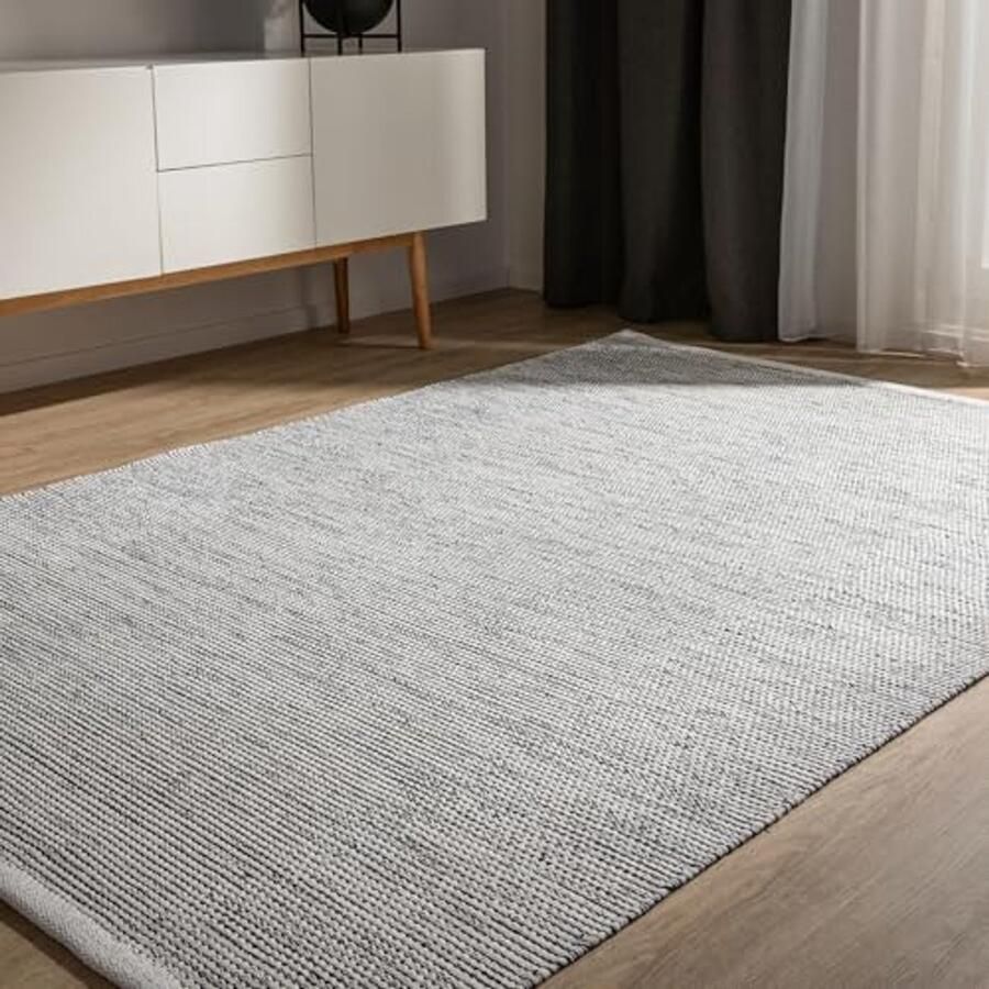 Handgemaakt Katoenen Vloerkleed 300x400 cm Beige Zwart Rechthoekig Minimalistisch voor Woonkamer en Slaapkamer