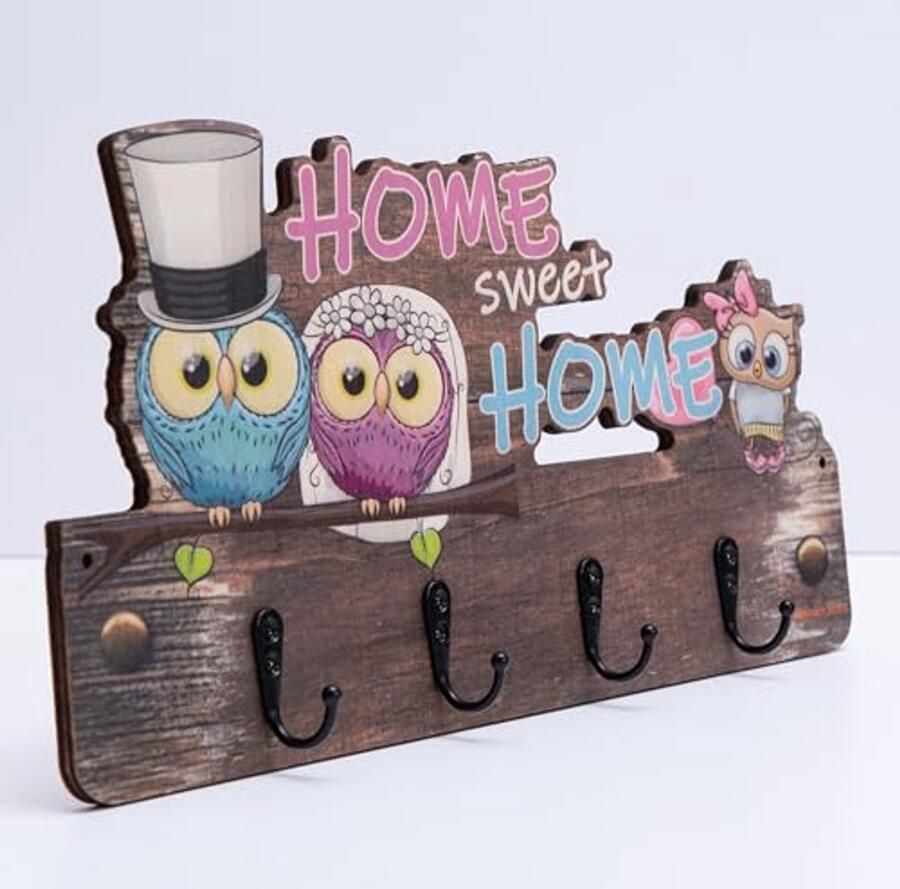 Handgemaakt Kinderen Kapstok met Dieren 4 Metaal Haken Wandkapstok Houten Kapstok voor Kinderen 39 5x19 5 cm