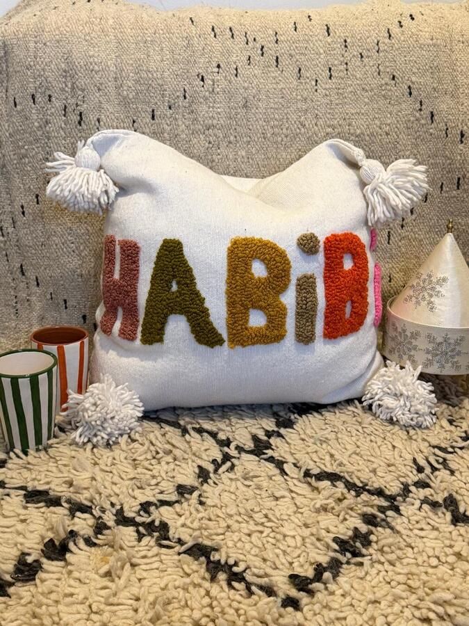 Handgemaakt Marokkaans Habibi Kussen – Unieke Boho Kussenhoes van Katoen & Wol (58x40 cm) – Gezellig & Trendy Sierkussen voor Bank of Bed