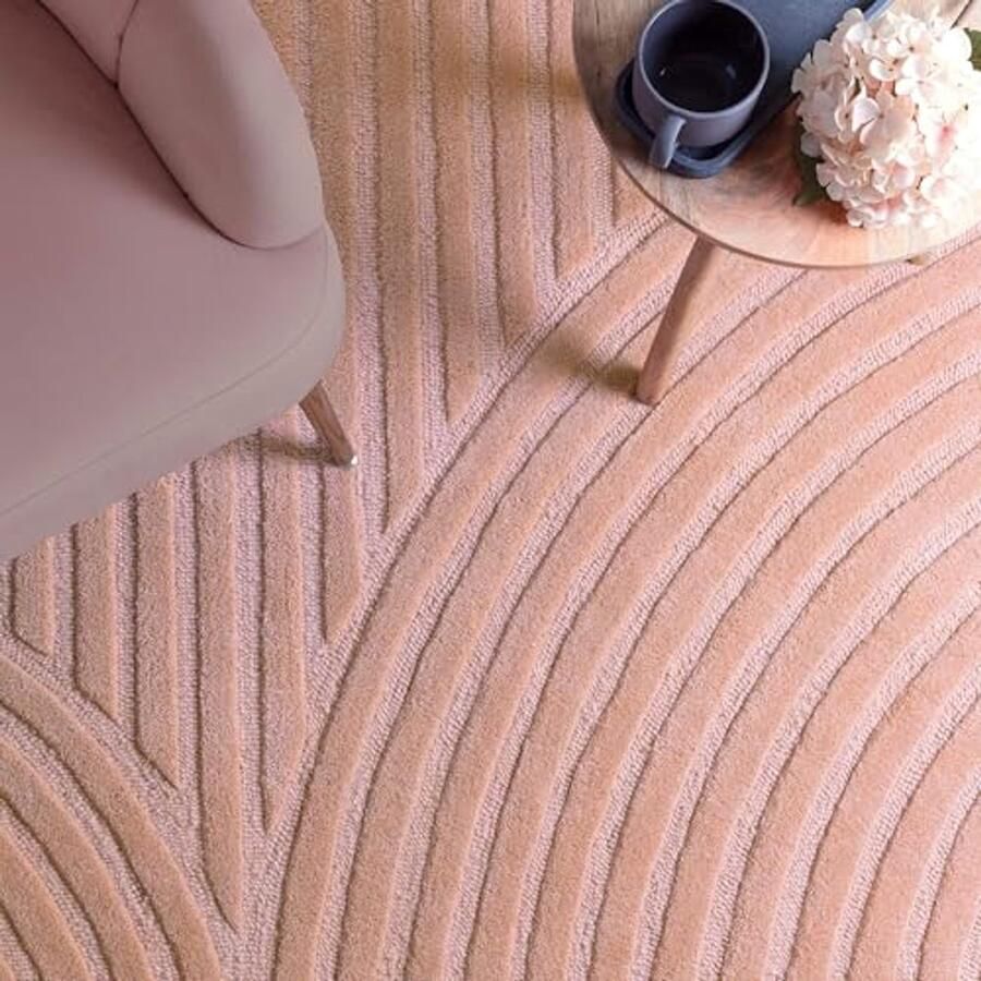 Handgemaakt wollen tapijt met geometrische lijnen Roze (Blush Pink) 120 x 170 cm