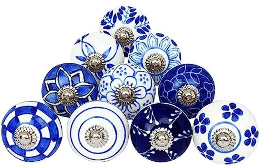 Handgemaakte Beschilderde Keramische Knoppen voor Kastdeuren en Laden Verpakking van 10