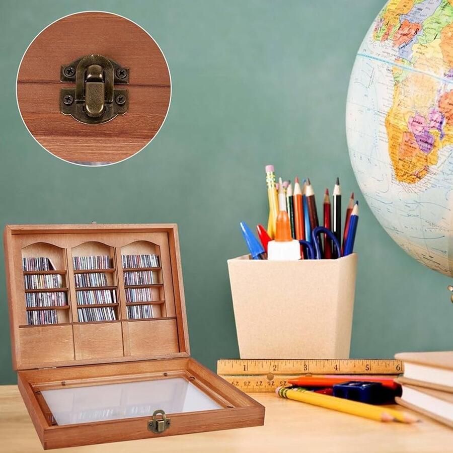 Handgemaakte boekenkastornamenten miniatuur boekenkast 1 stuk hout 25x20x7 cm