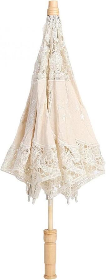 Handgemaakte Borduurwerk Kant Bloem Parasol Zijden Stof Bruiloft Decoratie en Foto Rekwisieten Beige
