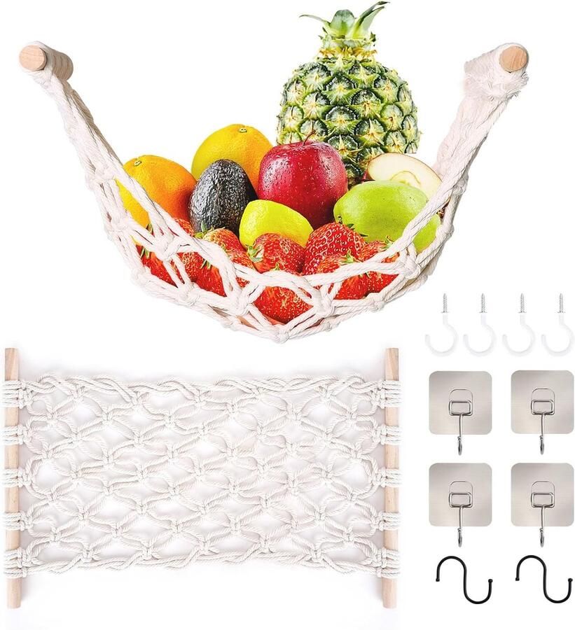 Handgemaakte fruitmand hangmat duurzaam en stijlvol 1 stuk katoen
