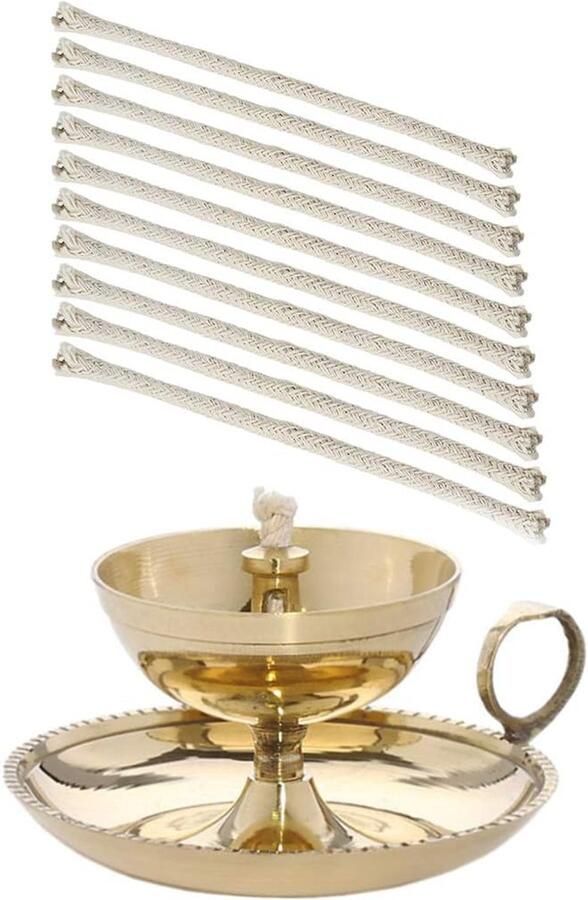 Handgemaakte Ghee Lamp met 10 Reserve Lonten Messing Olielamp voor Huis en Tuin Goudkleurig Groot