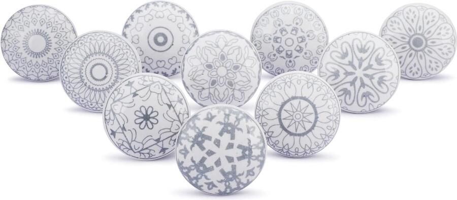 Handgemaakte grijze en witte keramische knoppen handbeschilderde lade- en meubelgrepen keukenkast trekknoppen glanzend oppervlak 8 stuks