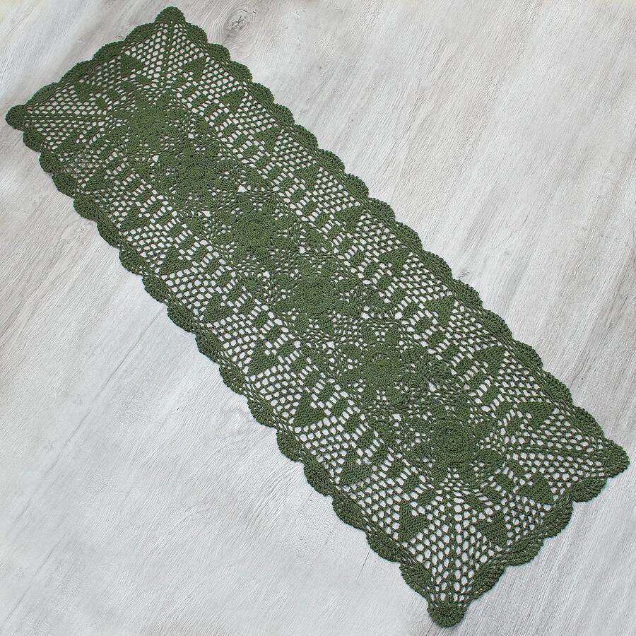 Handgemaakte katoenen gehaakte tafelloper elegant 1 stuk 38 x 130 cm