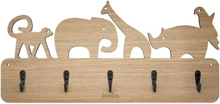 Handgemaakte Kinderjassenhaak met Dieren 5 Sterke Haakjes 40x19 cm Wandkapstok
