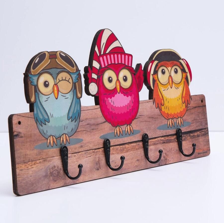 Handgemaakte kinderkapstok met dieren 4 metalen haken Wandkapstok van hout Perfect voor opbergoplossingen