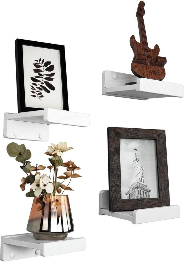 Handgemaakte kleine wandplank wit 13 cm mini wandplank hout set van 4 hangende plank wandmontage plankplank moderne zwevende plank smalle schilderijenplank voor badkamer woonkamer keuken slaapkamer