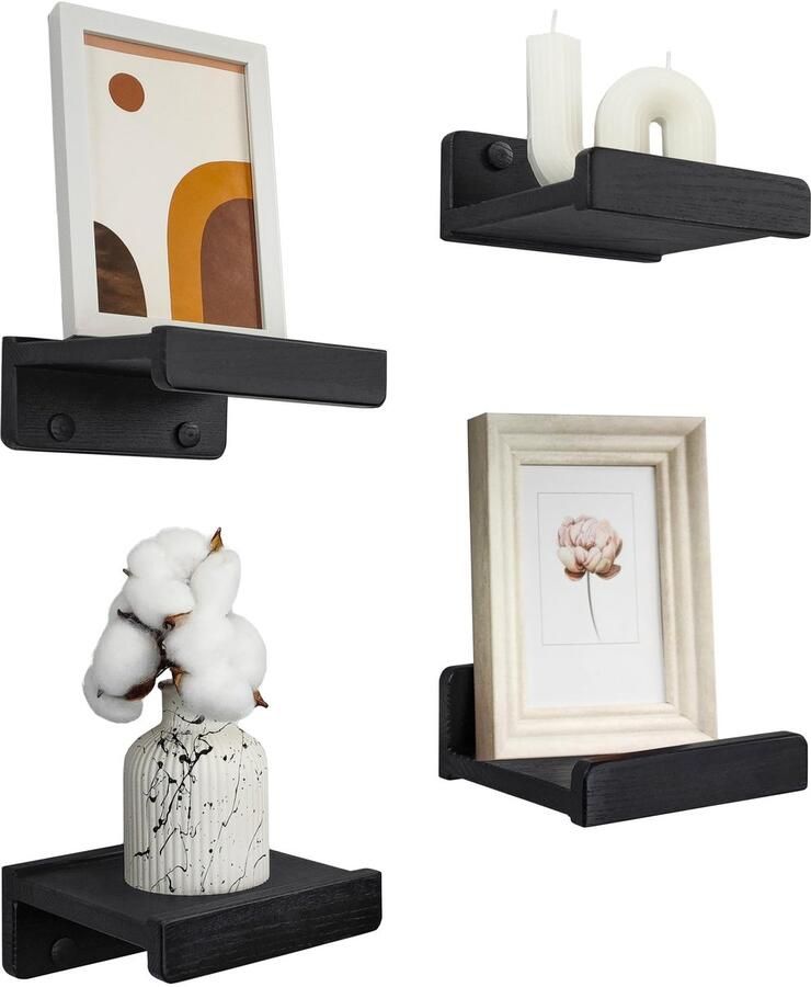 Handgemaakte kleine wandplank zwart 13 cm mini wandplank hout set van 4 hangende plank wandmontage plankplank zwevende plank smalle schilderijlijst voor badkamer woonkamer keuken slaapkamer