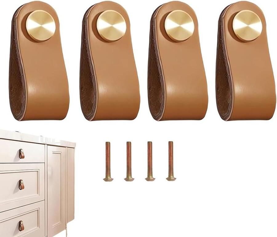 Handgemaakte lederen handgrepen set van 4 keukenkasten badkamermeubels