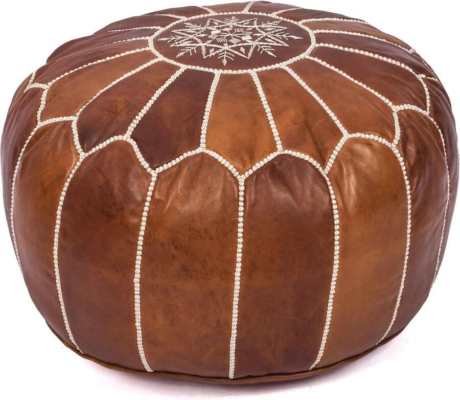 Handgemaakte lederen poef Donkerbruin Ottomaanse voetenbank van 100% natuurlijk leer