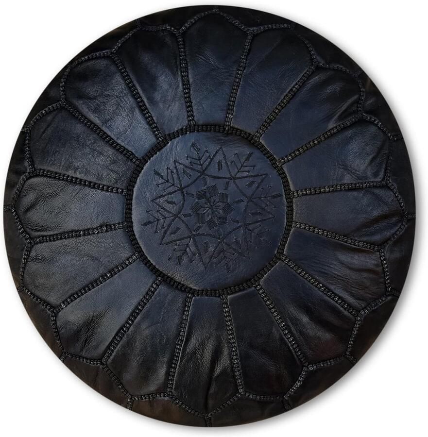 Handgemaakte Lederen Poef Multifunctionele Ottomaanse Voetenbank en Vloerkussen in Zwart