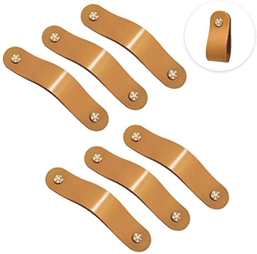 Handgemaakte leren meubelgrepen 6 stuks Vintage stijl voor kastknoppen en ladegrepen