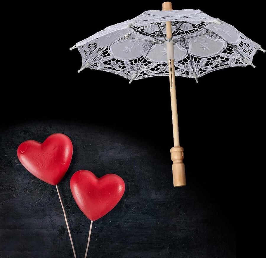 Handgemaakte Parasol met Kant Bloem Borduurwerk Bruiloft en Fotografie Accessoire Elegant klein formaat (S)