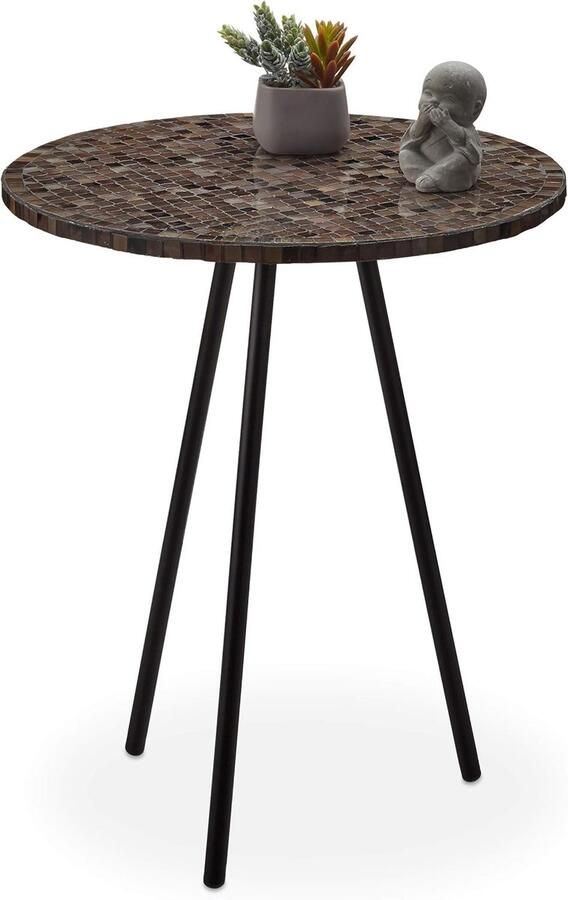 Handgemaakte Ronde Bijzettafel met Mozaïek 50 x 41 cm Bruin