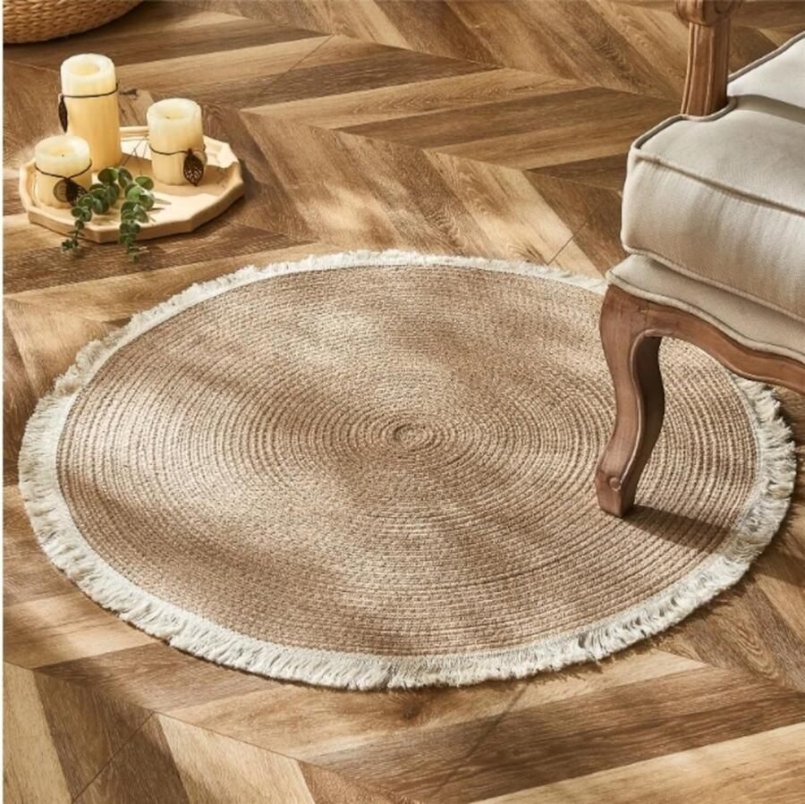 Handgemaakte Ronde Katoenen Vloerkleed met Kwastjes in Retro Stijl voor Ruimtes