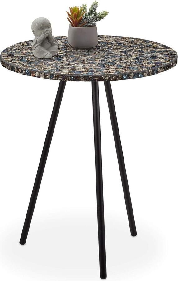 Handgemaakte ronde siertafel mozaïek zwart-goud HxD 50 x 41 cm
