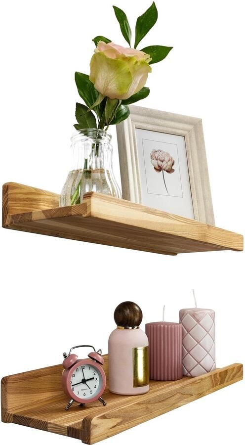 Handgemaakte set van 2 zwevende wandplanken rustieke houten planken met rand kinderboekenplanken schilderijen- en fotoplanken voor slaapkamer woonkamer badkamer keuken kantoor (natuurkleur 40 cm)