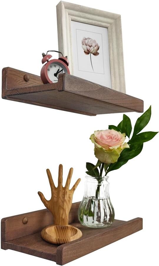 Handgemaakte wandplank 30cm houten wandplank set van 2 hangende plank wandmontage plankplank moderne zwevende plank smalle schilderijenplank voor badkamer woonkamer keuken slaapkamer (walnoot)