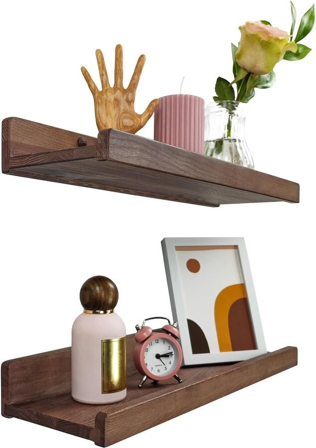 Handgemaakte wandplank 40cm houten wandplank set van 2 hangende plank wandmontage plankplank moderne zwevende plank smalle schilderijenplank voor badkamer woonkamer keuken slaapkamer (walnoot)