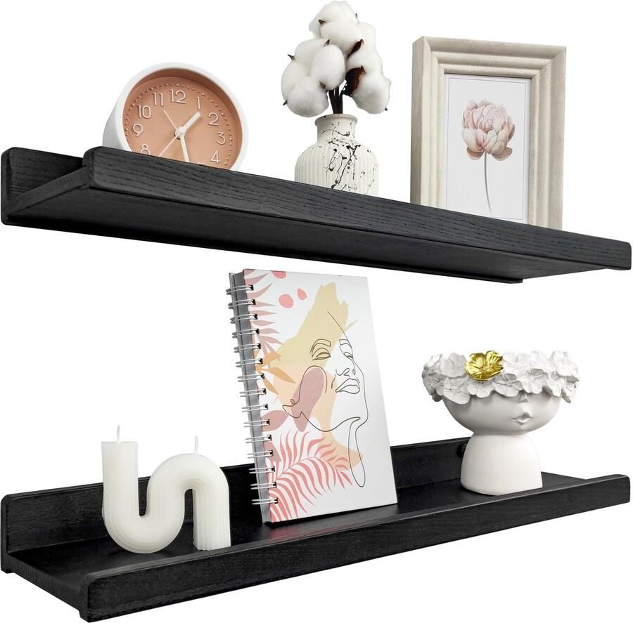 Handgemaakte wandplank zwart 60 cm houten wandplank set van 2 hangende plank wandmontage plankplank moderne zwevende plank smalle schilderijenplank voor badkamer woonkamer keuken slaapkamer