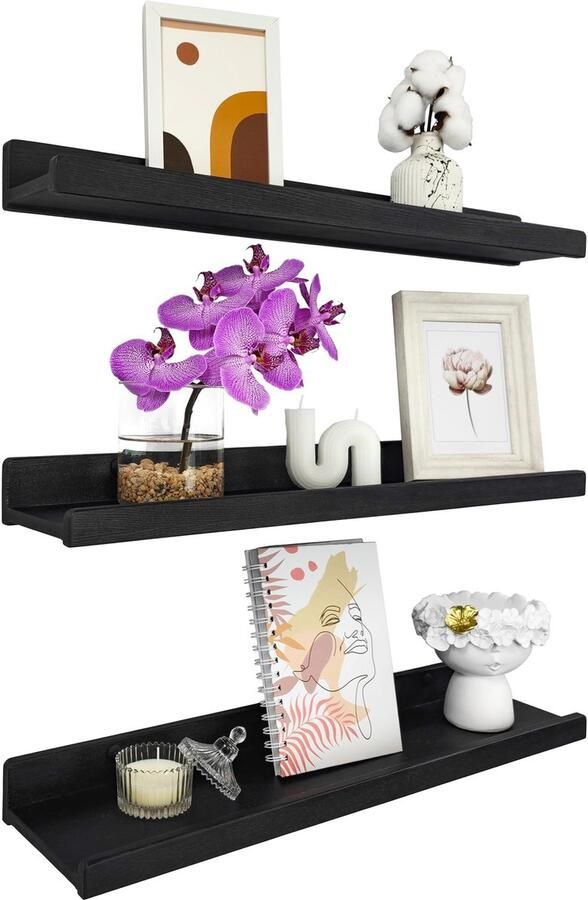 Handgemaakte wandplank zwart 60 cm wandplank hout set van 3 hangende plank wandmontage plankplank moderne zwevende plank smalle schilderijenplank voor badkamer woonkamer keuken slaapkamer