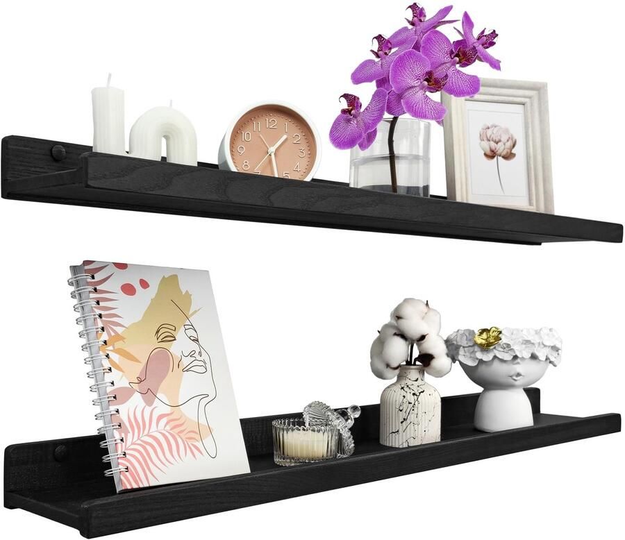 Handgemaakte wandplank zwart 90 cm houten wandplank set van 2 hangende plank wandmontage plankplank moderne zwevende plank smalle schilderijenplank voor badkamer woonkamer keuken slaapkamer