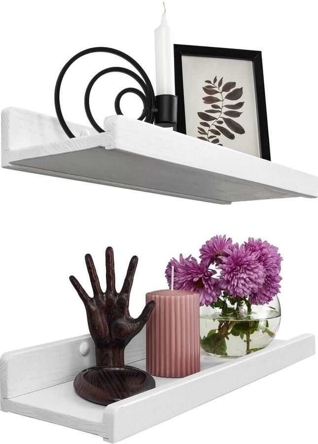 Handgemaakte witte wandplank 40 cm houten wandplank set van 2 hangende plank wandmontage plankplank moderne zwevende plank smalle schilderijenplank voor badkamer woonkamer keuken slaapkamer