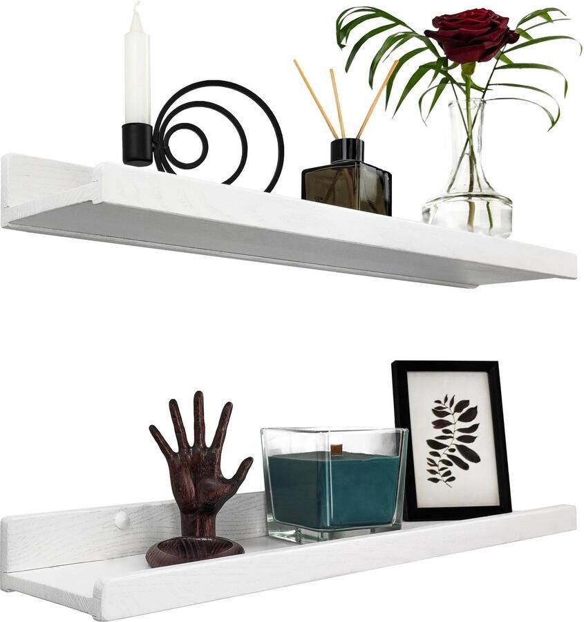 Handgemaakte witte wandplank 60 cm houten wandplank set van 2 hangende plank wandmontage plankplank moderne zwevende plank smalle schilderijenplank voor badkamer woonkamer keuken slaapkamer
