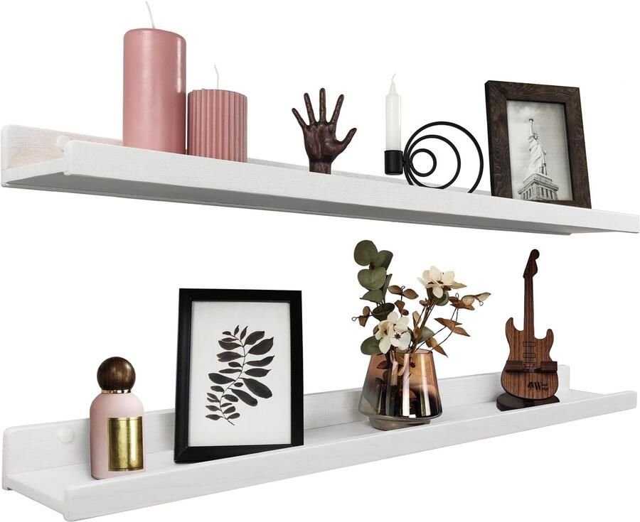 Handgemaakte witte wandplank 90 cm houten wandplank set van 2 hangende plank wandmontage plankplank moderne zwevende plank smalle schilderijenplank voor badkamer woonkamer keuken slaapkamer