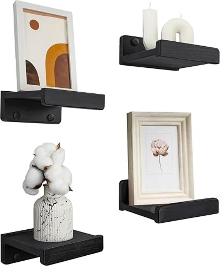 Handgemaakte zwarte wandplanken Set van 4 Mini muurplanken voor badkamer woonkamer keuken en slaapkamer