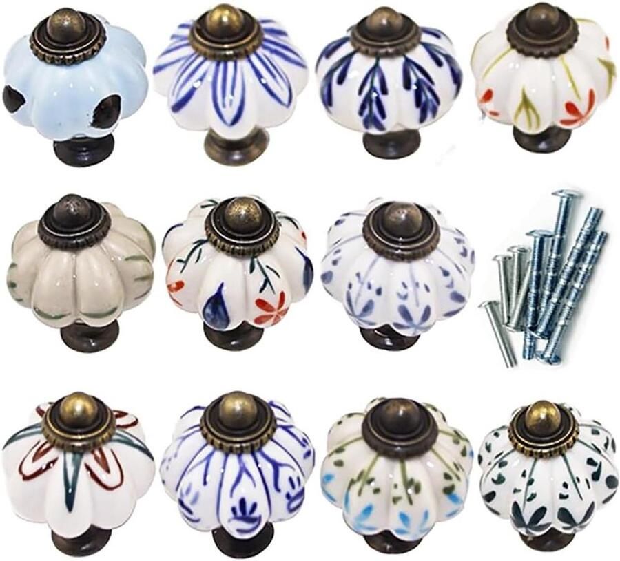 Handgeschilderde keramische knoppen 11 stuks kleurrijke handgrepen ronde pompoenkast knoppen voor doe-het-zelf dressoir kledingkast meubels decor