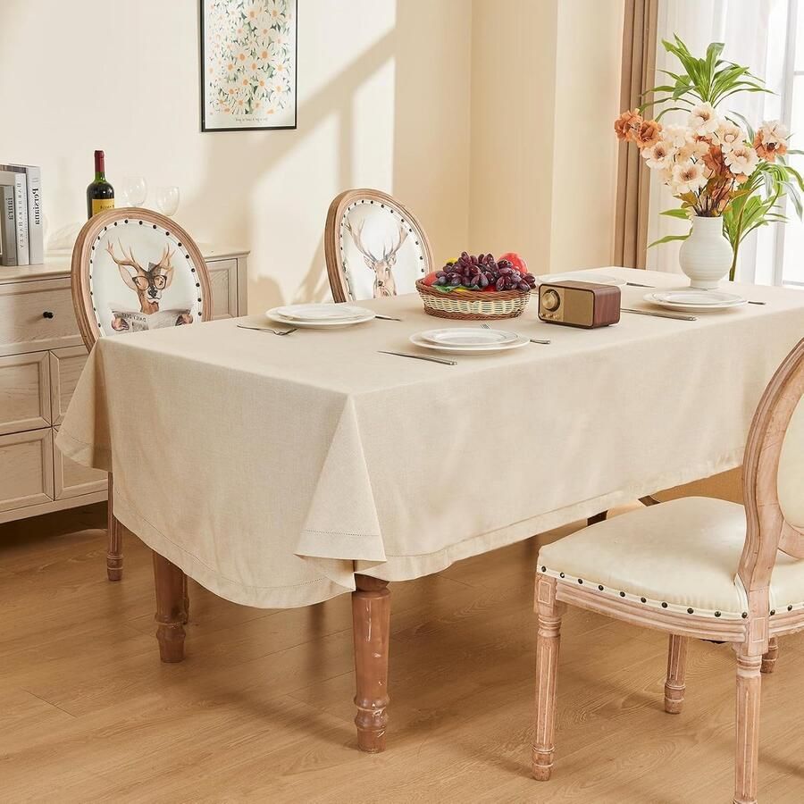 Handgestikt tafelkleed hoogwaardig imitatie linnen geschikt voor grote tafels