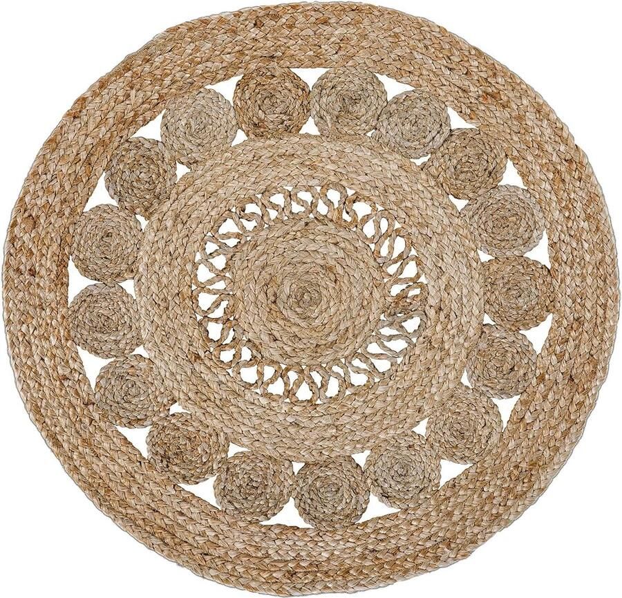 Handgeweven Boho Jute Vloerkleed voor Slaapkamer Natuur van Plantaardige Vezels 60 cm Rond Beige
