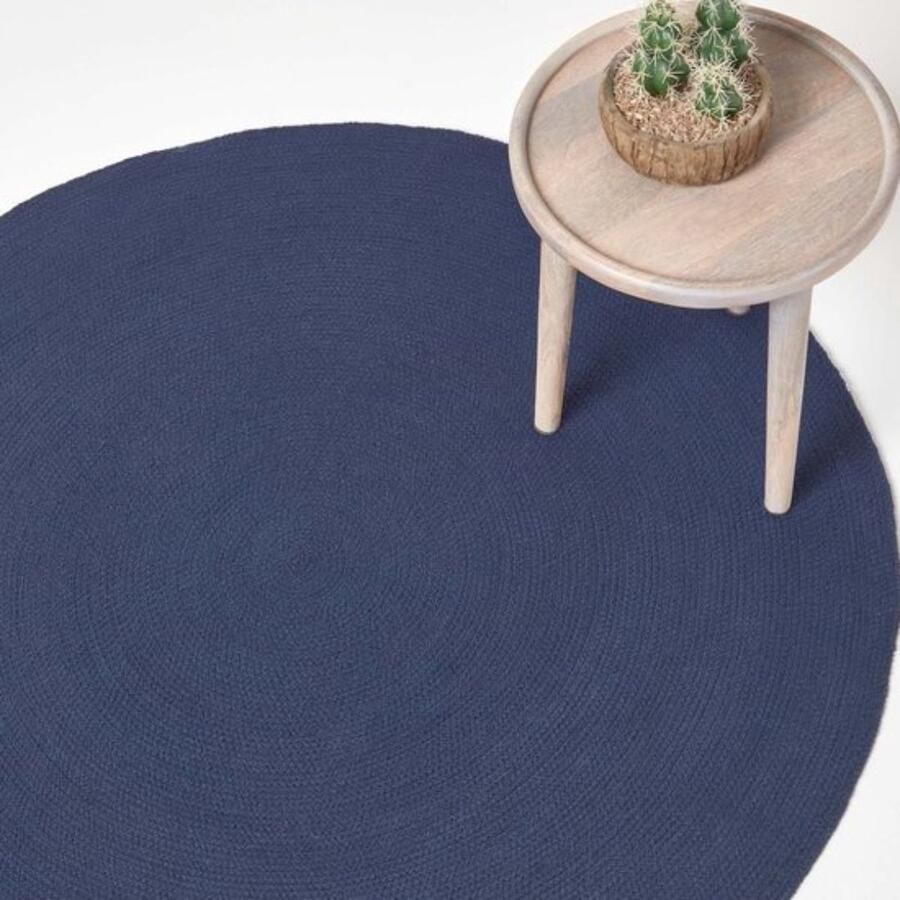 Handgeweven gevlochten vloerkleed in donkerblauw 150 cm rond