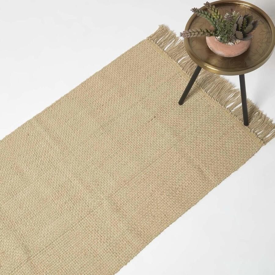 Handgeweven jute tapijt 70 x 120 cm met decoratieve kwastjes Natuurlijk bruin