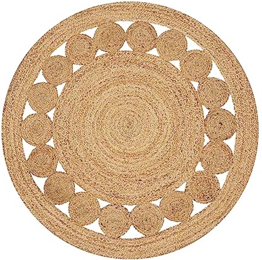 Handgeweven jute vloerkleed 3 voet rond Natuurlijke en omkeerbare tapijten voor woonkamer keuken en boerderij