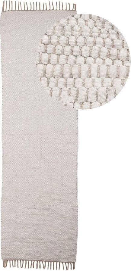 Handgeweven Katoenen Kelim Chindi Tapijt Effen Loper Wit 60 x 180 cm