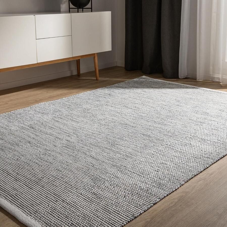 Handgeweven Katoenen Vloerkleed Beige Zwart 70x140 cm Duurzaam en stijlvol voor elke ruimte