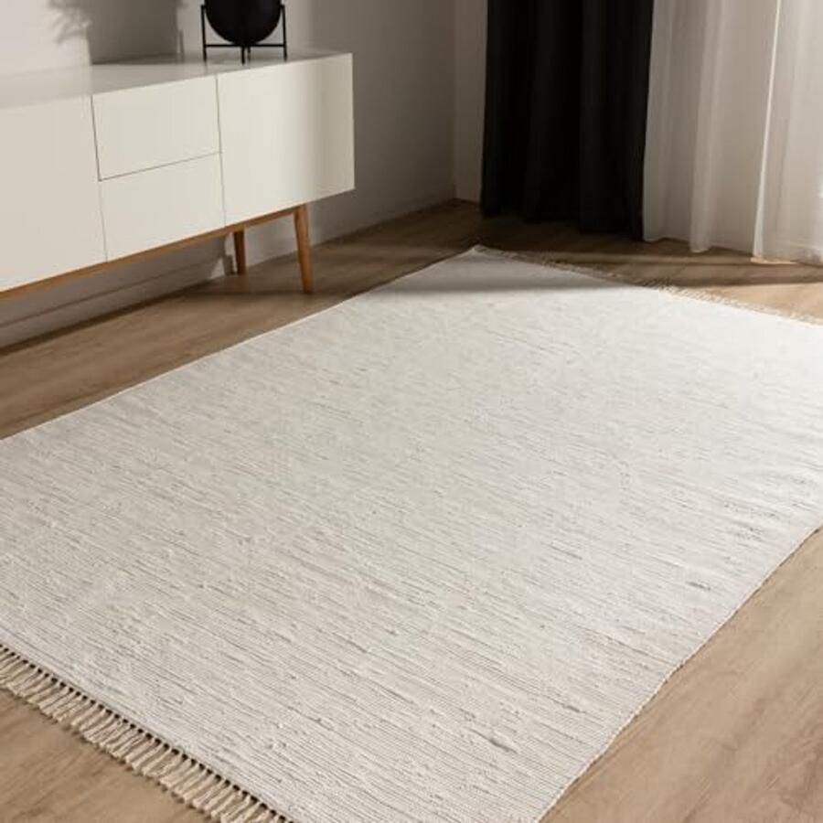 Handgeweven Katoenen Vloerkleed Crème 80x150cm Duurzaam en Geschikt voor Vloerverwarming
