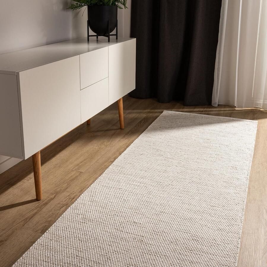 Handgeweven Katoenen Vloerkleed Crème 80x250 cm Minimalistisch en Natuurlijk Design Perfect voor Woonkamer en Slaapkamer
