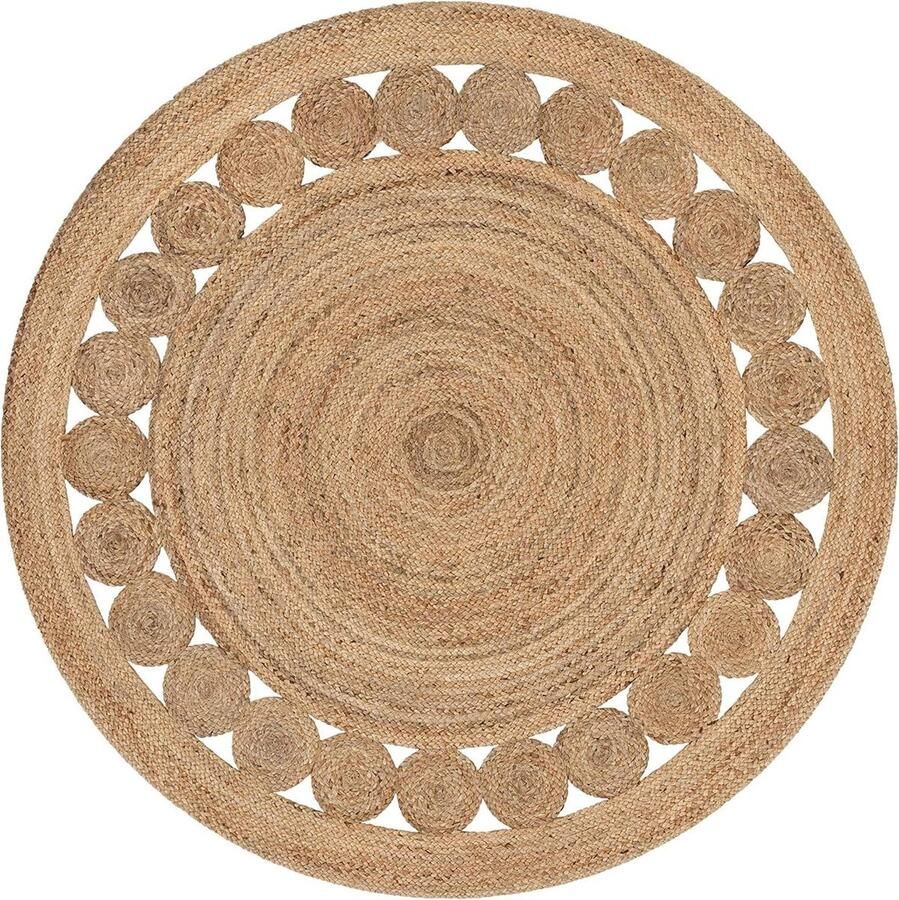 Handgeweven rond jute tapijt van natuurlijke jute 100% milieuvriendelijk voor woonkamer eetkamer slaapkamer keuken India naturel rond retro 120 cm