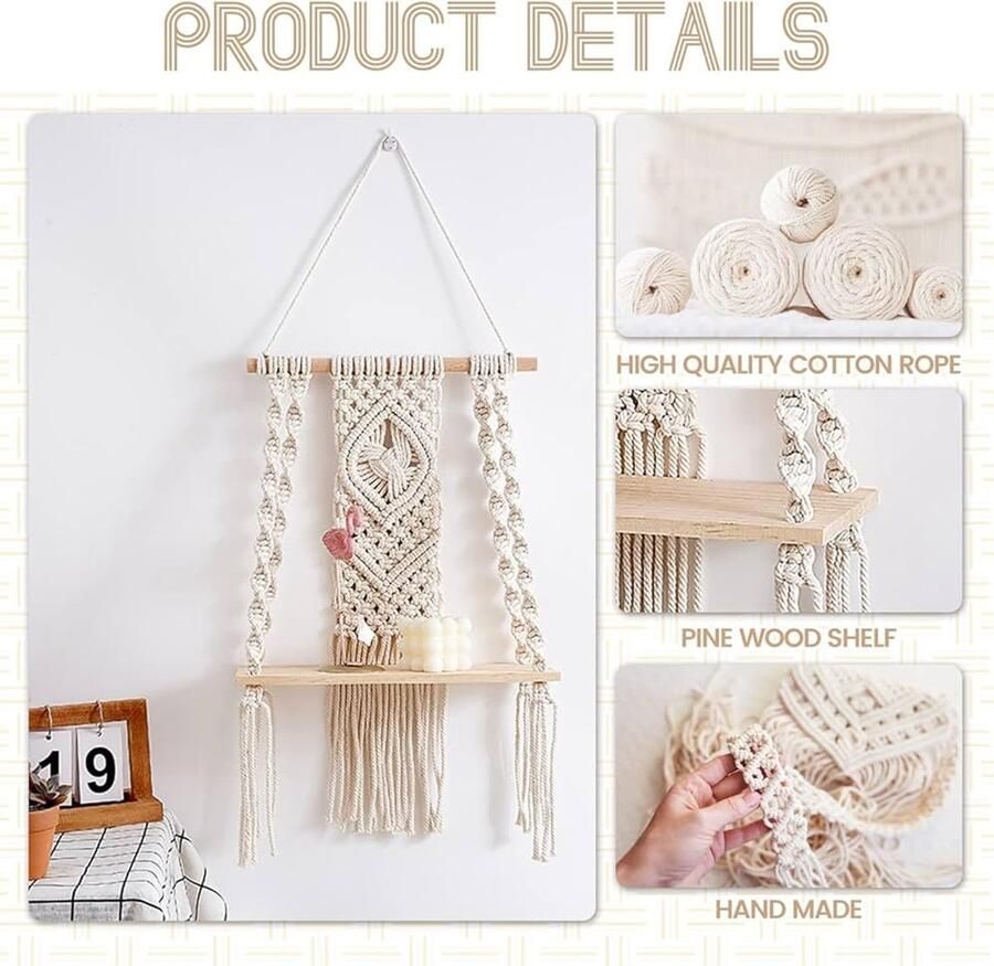 Handgeweven wandrek van hout Bohemian decoratie Macramé