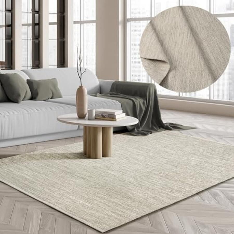 Handgeweven wollen vloerkleed in Scandinavische boho-stijl 120 x 170 cm