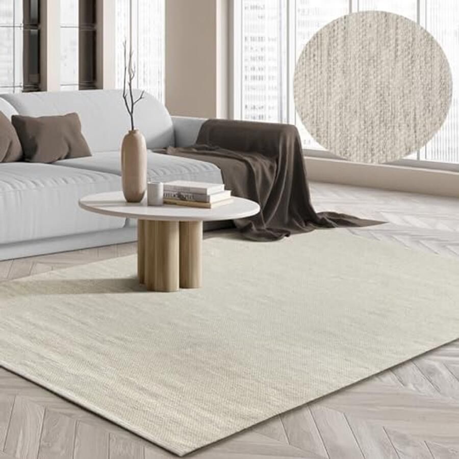 Handgeweven wollen vloerkleed in Scandinavische boho-stijl Creme 160 x 230 cm