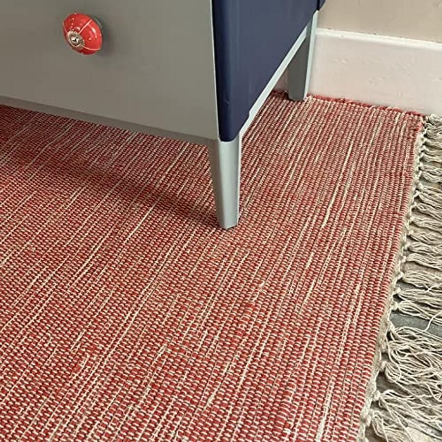 Handgeweven Zacht Katoenen Tapijt 60 cm x 210 cm Roestkleurige Lange Runner