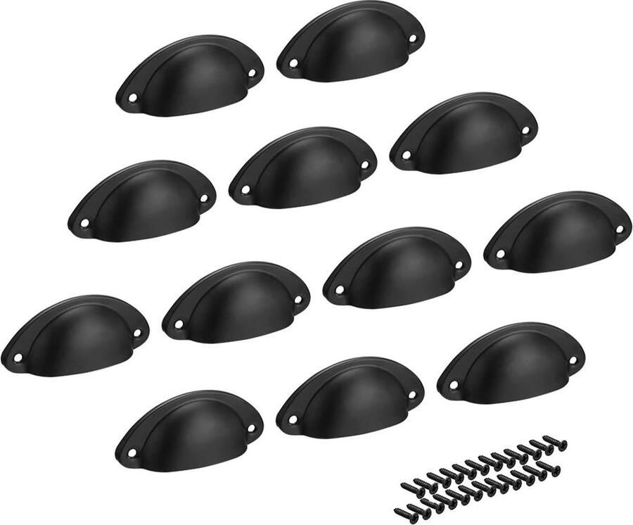 Handgreep 12 Stuks Handvat voor Kast Keukenkast Keukengreep Meubelgreep Kastgreep kleine handgreep Inclusief bevestigingsbouten Vintage zwart Retro-handvat halfrond handvat